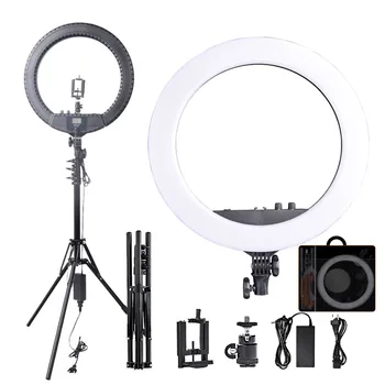 

Fosoto RL-18BII LED Ring Light 3200-5600K Lamp Lighting with Tripod&Batteries Slot For Camera Photo Youtube Studio Video Makeup