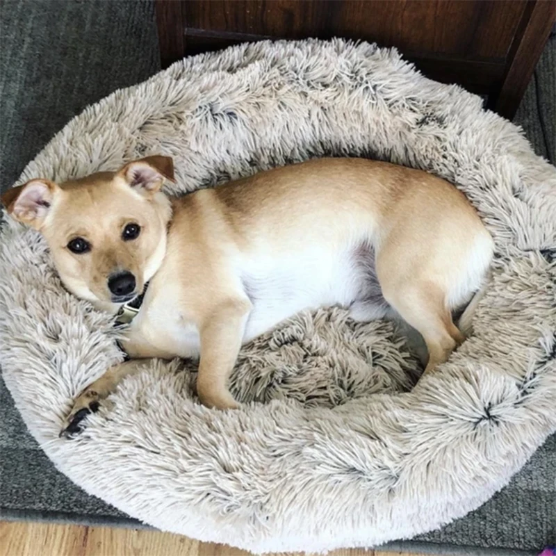 Pretty&Better Dog Long Plush Dounts Beds Calming Bed Hondenmand Puppy Cushion Pet Mat Winter Warm Sofa Basket for Dog house