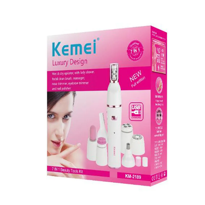 Kemei lady бритва KM-2189 электробритва 7 в 1 многофункциональная щетка для очистки носа триммер для бровей Триммер-эпилятор полировщик ногтей