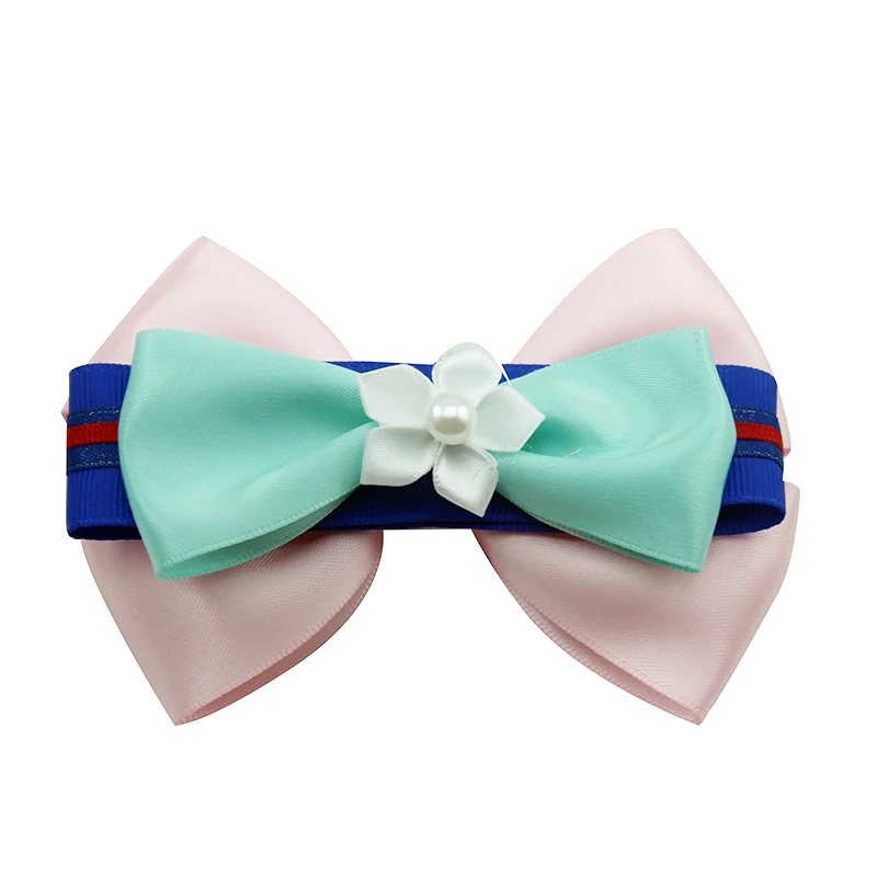 

10 pcs 4 Inch Sweet Rainbow Flower Hair Bow pearl Layered Bowknot Hair Bows for Girls Women Handmade Grosgrain Ribbon Hair Clips