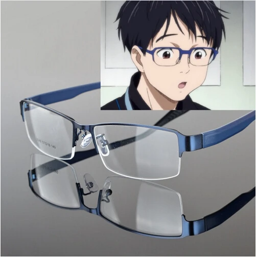Горячий аниме Юри! Голубые очки для косплея с линзами на льду Katsuki Yuuri |