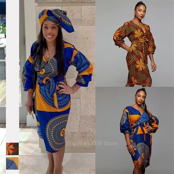

Fashion African Dresses for Women 2020 News Full Sleeve Ankara Style Bandage Vestidos Slim Cardigan African Ladies Clothes Plus