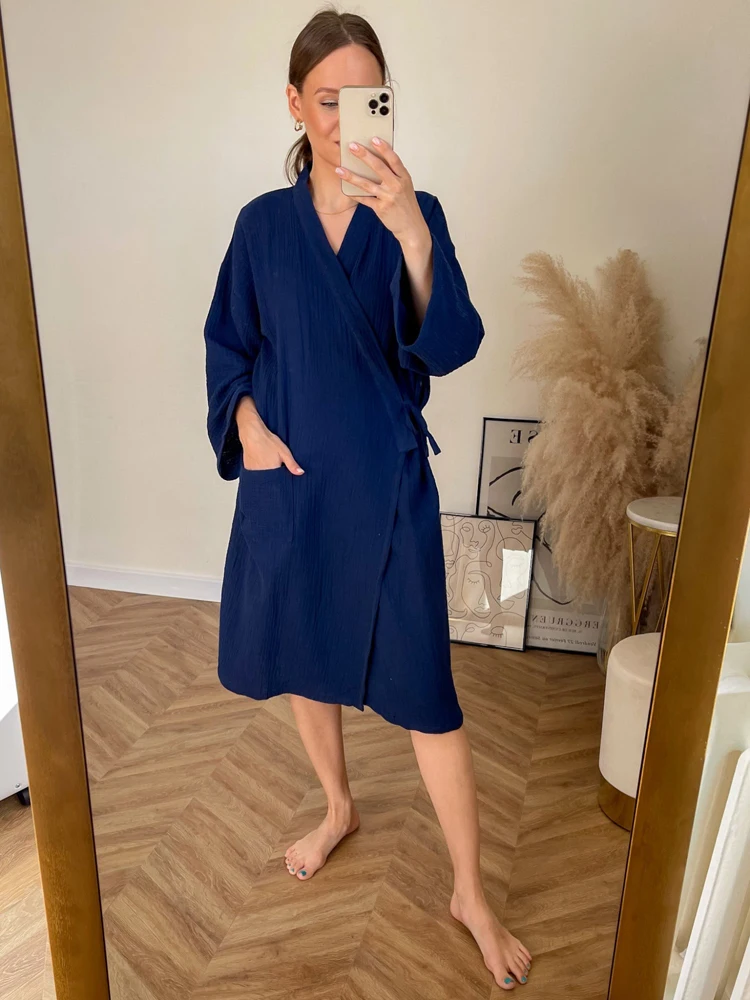 NHKDSASA Couple's Bath Robe Women Kimono Spring And Summer Nightgown Cotton Kimono Bathrobe Men Robe Home Service Pajamas