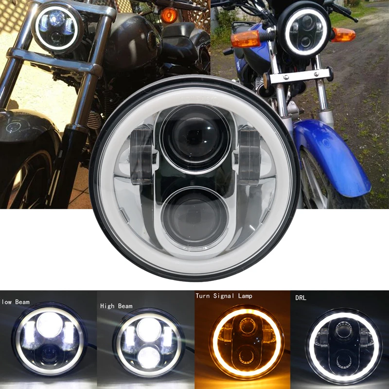 Для Harleys Lighting 5 3/" черный светодиодный головной фонарь с Halo Ring для автомобиля Harley Sportster Iron 883 1200 Dyna Street Bob FXDB - Цвет: 1pc full halo Silver