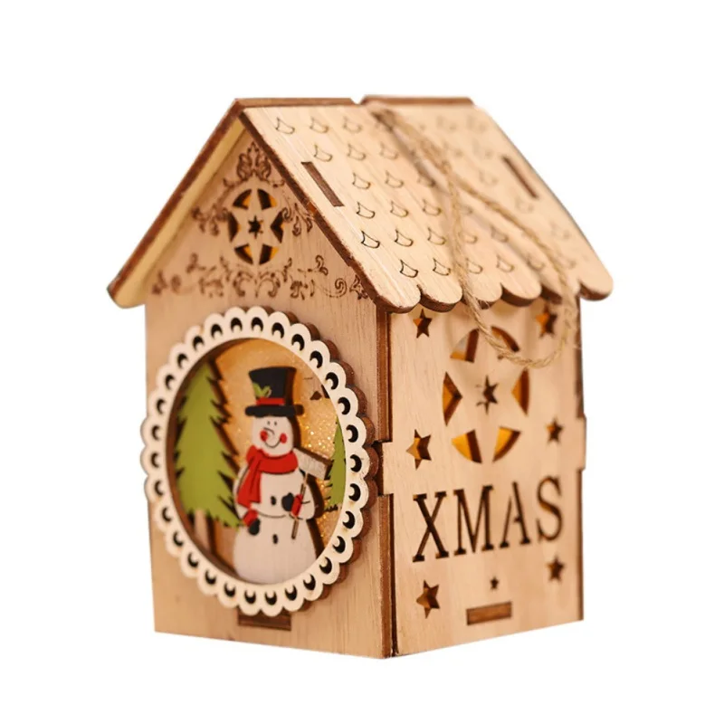 Новые рождественские светодиодные лампы светящиеся деревянные коттеджный домик Санта Клаус снеговик дерево подвесные Кулоны из нержавеющей стали для детей рождественские украшения# y - Цвет: B