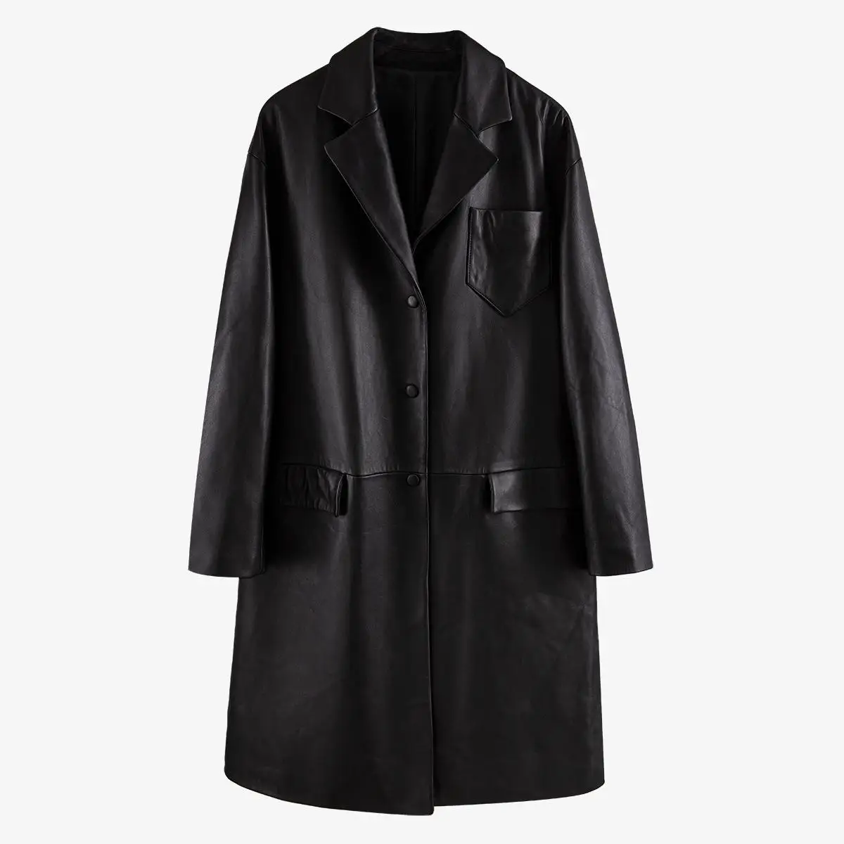 GetSpring женская кожаная куртка черная искусственная кожа Длинная женская куртка с длинным рукавом однобортные Куртки из искусственной кожи пальто - Цвет: black
