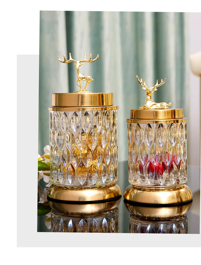 Creative Luxury Deer Glass Jar Decorative Jar With Lid Snack Candy Jar Decoration (Set Of 2) 12 Creative Luxury Deer Glass Jar Decorative Jar With Lid Snack Candy Jar Decoration (Set Of 2)