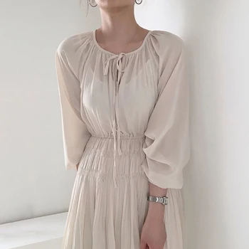 

WHCE CGDSR dresses korean style autumn winter woman 2020 party elegant dress women long sleeve vintage loose a-line solid lady
