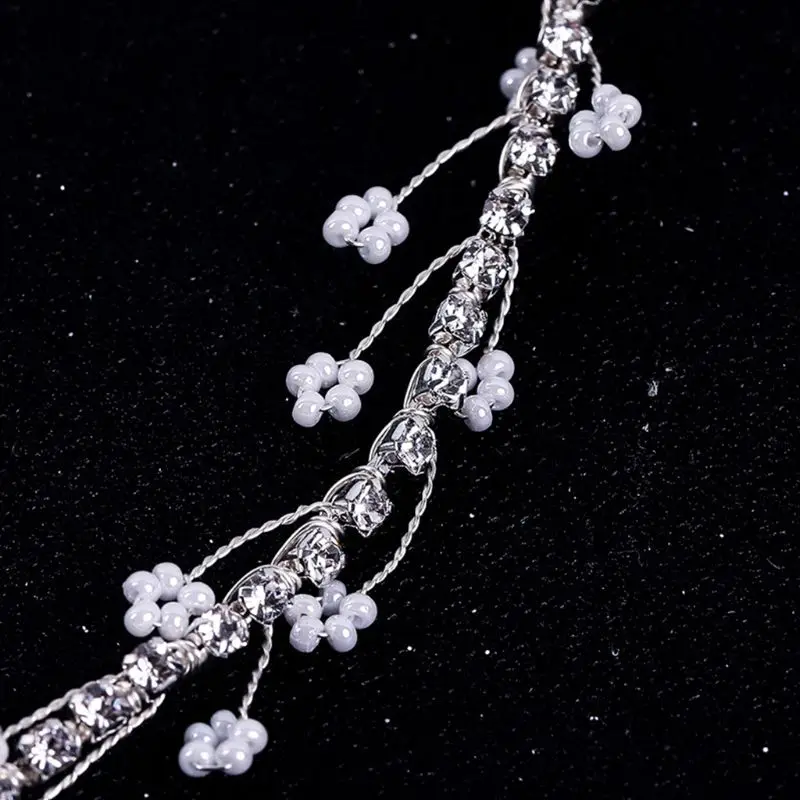 

Women Bridal Tiara Handmade Leaf Artificial Pearls Hair Band Wedding Headband Elegant Charm Lady Headdress Y4QB