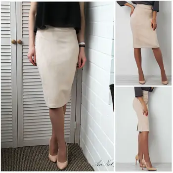 

Women Fashion High Waist Suede Skinny Bodycon Pencil Stretch Split Midi Skirt Ladies Knee Length Skirt