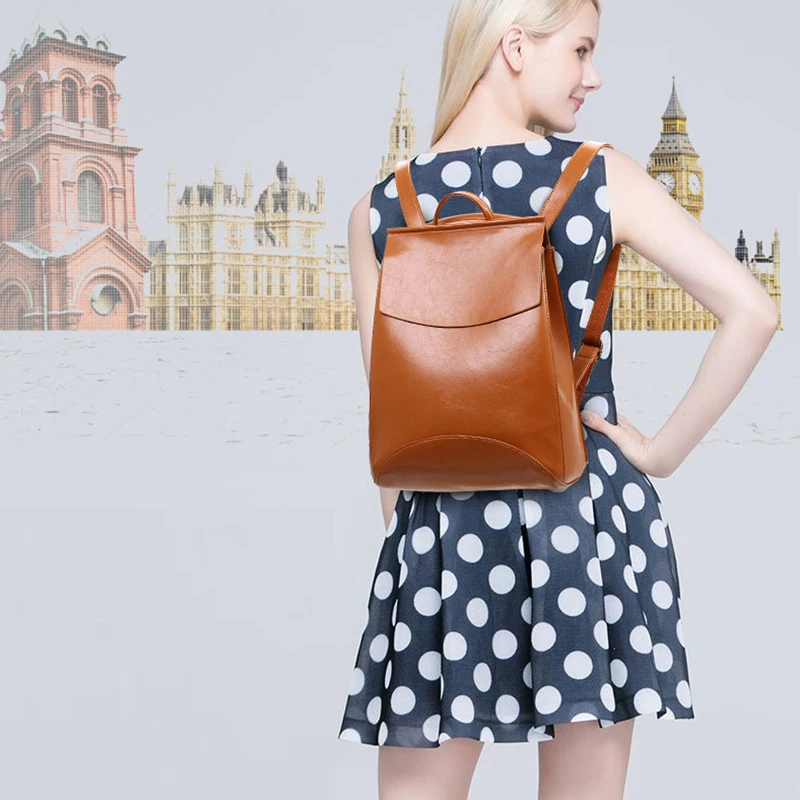 

2019 Ladies Bag New Fashion Ladies Smooth Oily Backpack Casual College Wind Travel Student Bag Women's Leather Backpack