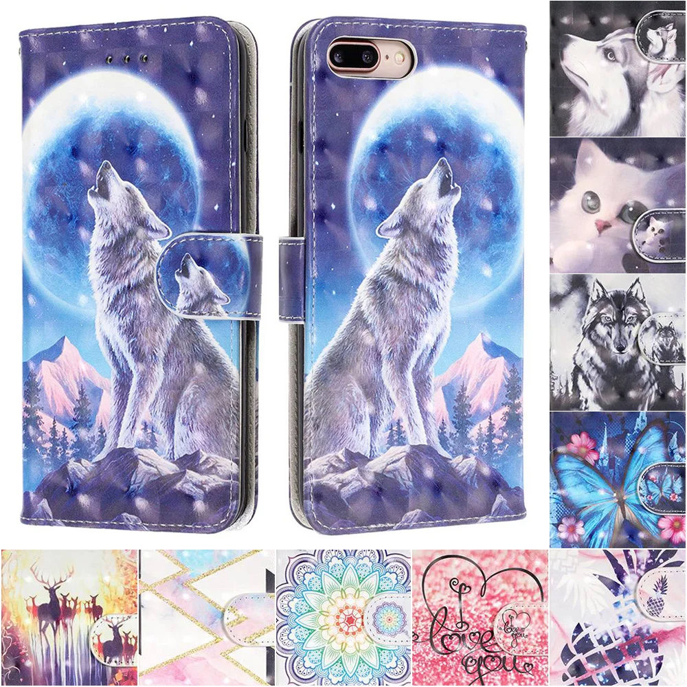 

JONSNOW 3D Painted Wallet Leather Case for iPhone 6 6S 7 8 Plus Fashion Flip Cover Protective Cases for iPhone X XR XS Max Capa