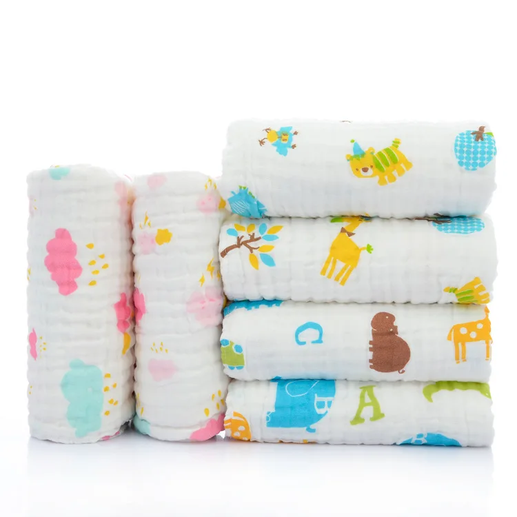 

Infant Children's Quilt Bath Towel Six-layer Gauze Pure Cotton Seersucker Baby Printed Blanket Children Pleated Towel Blanket