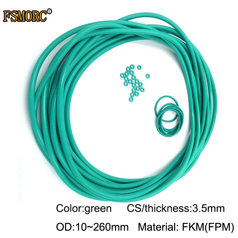 Od10 мм~ 260 мм* 3,5 мм толщина/CS зеленый FKM уплотнительные кольца маслостойкая кислота и щелочестойкая уплотнительная прокладка FPM уплотнительное кольцо
