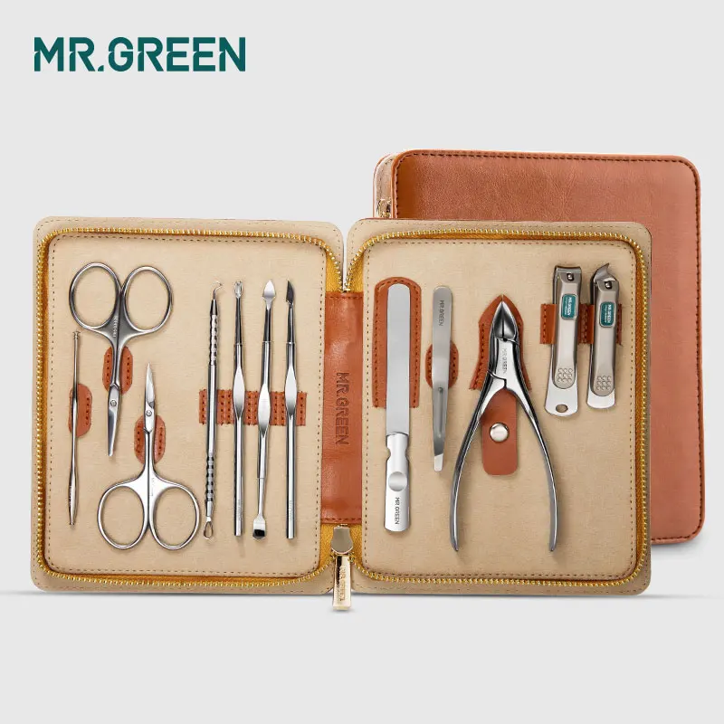 MR. GREEN 12 в 1 маникюрный набор из нержавеющей кутикулы, набор маникюрных инструментов, машинка для стрижки ногтей, набор для ухода за ногтями, кусачки для ногтей