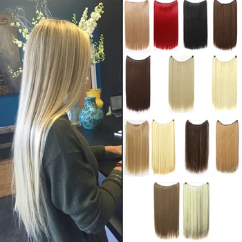

DIANQI Long straight Hair Pieces Heat Resistant Synthetic Fish Line No Clip In Invisible Secret Hair Extensions