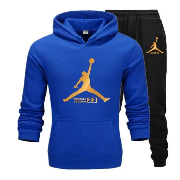 blue black Спортивный костюм, мужская спортивная одежда, флисовый костюм с капюшоном, костюм с надписью Jordan Malechandal hombre, весна, осень, зима, толстовка с капюшоном+ штаны, комплект - Цвет: blue black