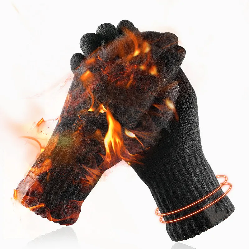 Зимние; вязанные; шерстяные перчатки с сенсорным экраном Рукавицы Guantes Новые мужские теплые Короткие Плюшевые Подкладка Полный палец спортивные велосипедные перчатки