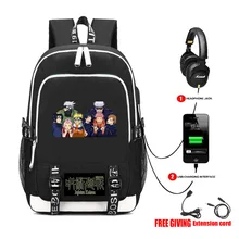 

Anime jujutsu kaisen backpack USB charging Headphone jack Students bookbag Men Teenage Laptop backpack travel bag