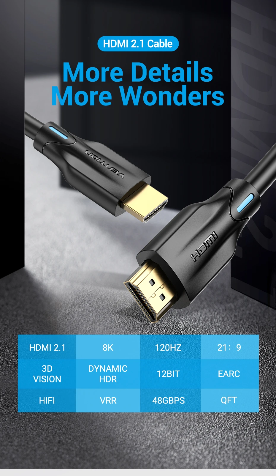 Кабель Vention HDMI 2,1 8 k@ 60Hz высокоскоростной 48 Гбит/с HDMI кабель для Apple tv PS4 мультимедийный интерфейсный кабель высокой четкости HDMI 3 м