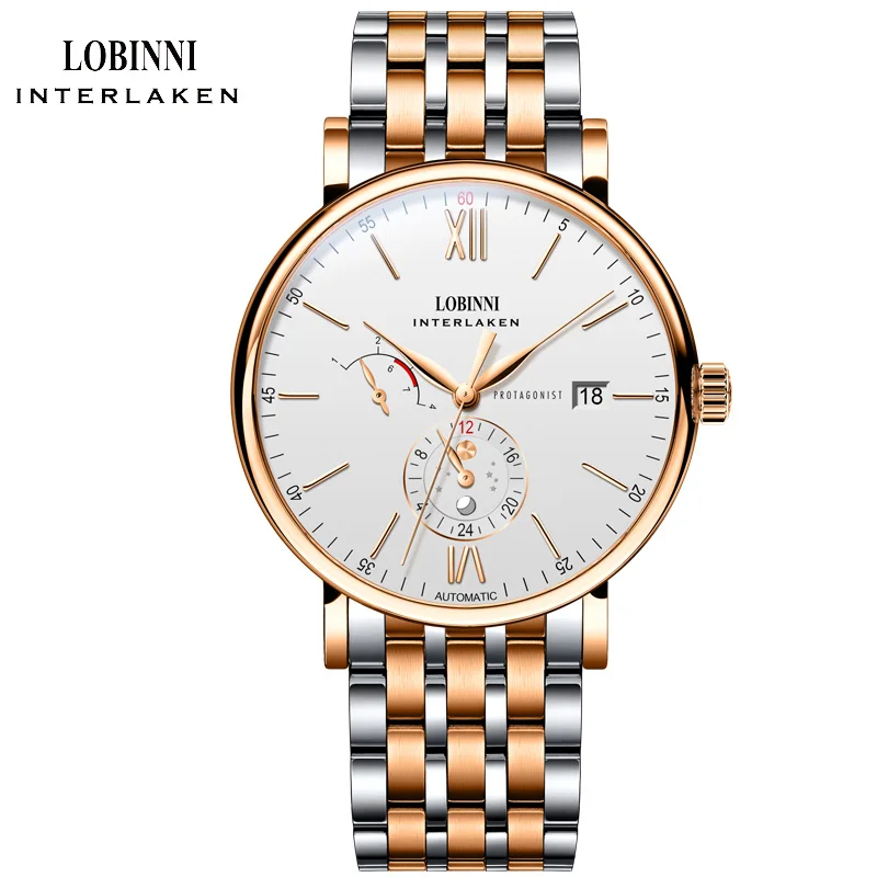 

LOBINNI Luxuy Brand Watch Men Automatic Mechanical Mens Watches Stainless Steel Male Clock Sapphire 50m Waterproof Man Relogio
