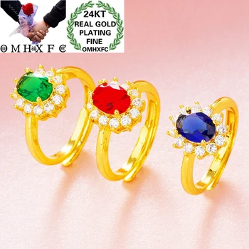 

OMHXFC RI191 Wholesale European Fashion Fine Hot Woman Girl Party Birthday Wedding Gift Flower Oval AAA Zircon 24KT Gold Ring