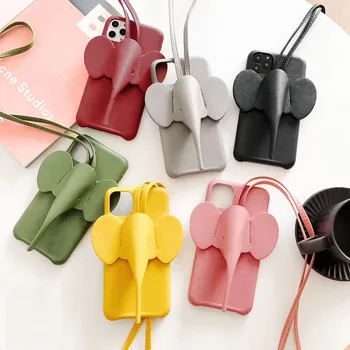 

Leather Official Cute Cartoon 3D Elephant with Brand Logo Phone Case for IPhone 6 6S 7 8 Plus X XR XS 11 Pro MAX PU Animal Cover
