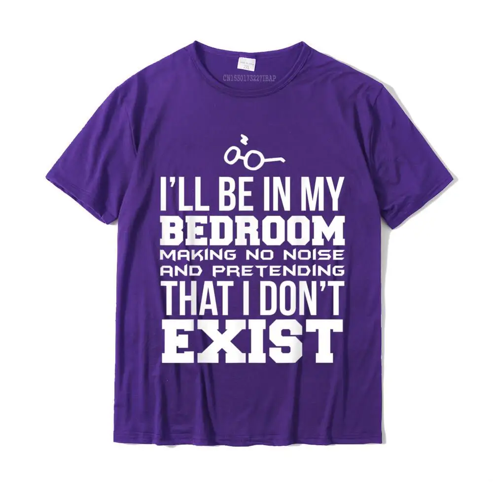 Cool Printed Short Sleeve Tops T Shirt Father Day Crew Neck Cotton Fabric Men T-Shirt Printed Tee Shirts Slim Fit I'll Be In My Bedroom Making No Noise And Pretending Tee__MZ15527 purple