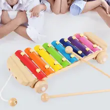 2 в 1 8 ключ деревянный Потяните вдоль автомобиля ксилофон Дети Фортепиано Музыка ударный инструмент игрушки подарки