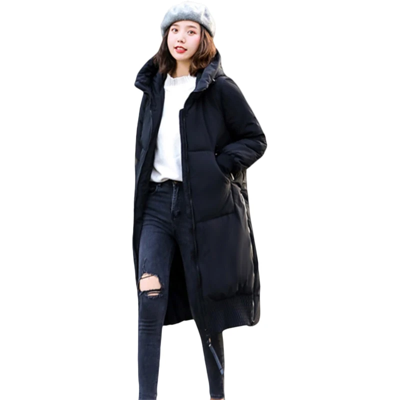 Plus size Down cotton Jacket Winter Down Jackets Women long Casual Warm Cotton Jackets Women's Hooded Parkas Overcoat 5XL FF1173 - Цвет: Black