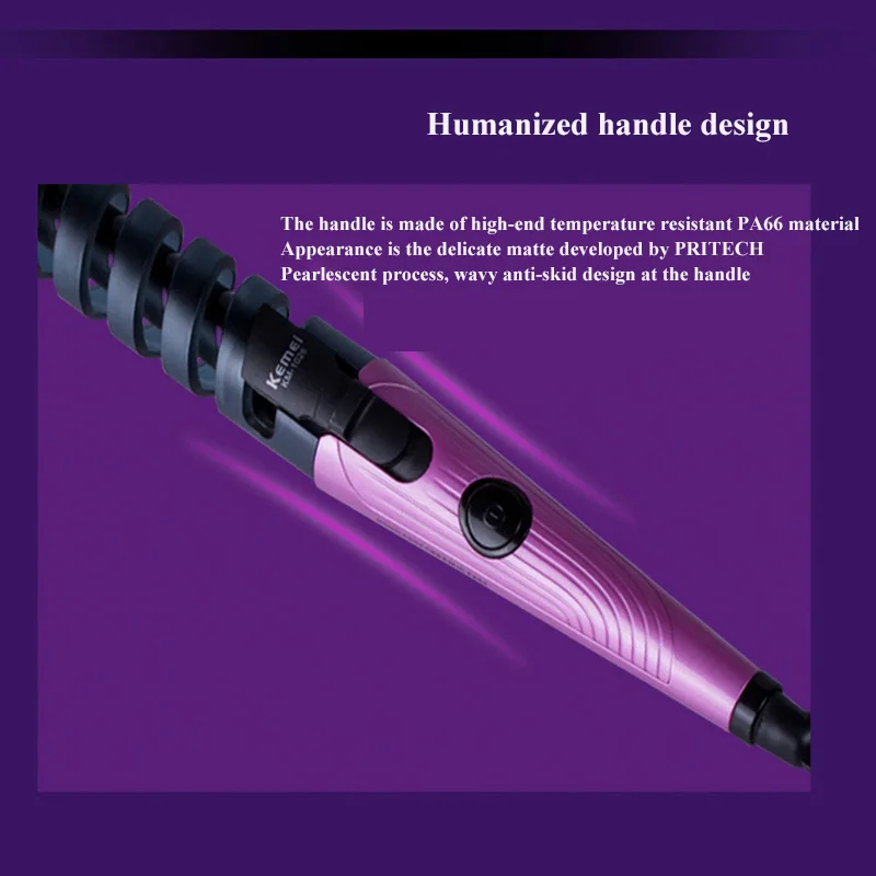 Kemei KM-1026 Professional Electric Hair Curler Roller Spiral Curling Iron Wand Ceramic Coating Fashionable Wavy Hairstyle Tools