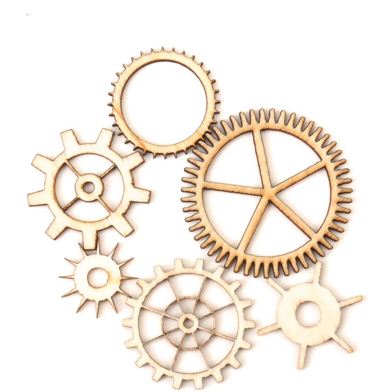 Unfinished Wood Craft Gear Wheel Scrapbooking DIY For Handmade Home Decor Mix Natural Wooden Embellishments 20-40mm 36pcs