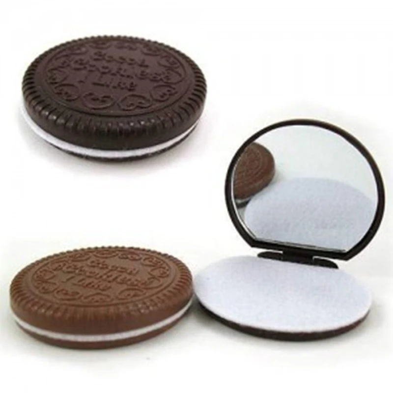 Japan and South Korea popular chocolate portable folding small mirror sandwich biscuit makeup mirror