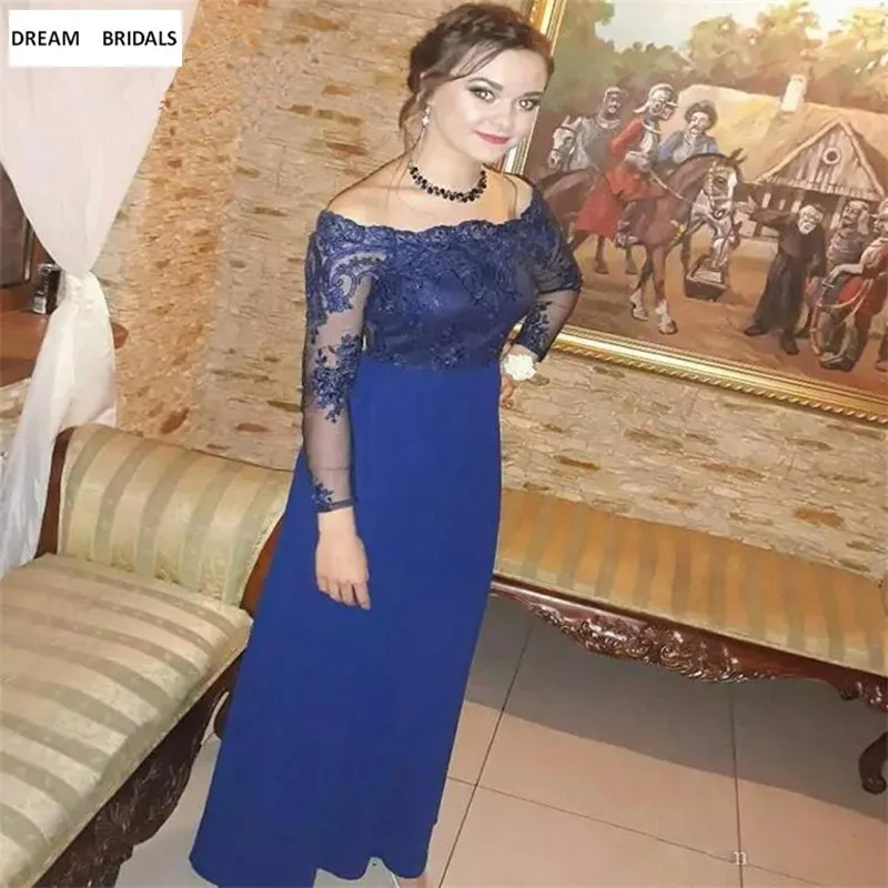 Royal Blue Boothals Moeder van de Bruid Jurken Voor Bruiloft Lange Mouwen Bruiden Moeder Jurken Formele Kleding Royal Blue Boothals Moeder van de Bruid Jurken Voor Bruiloft Lange Mouwen Bruiden Moeder Jurken Formele Kleding