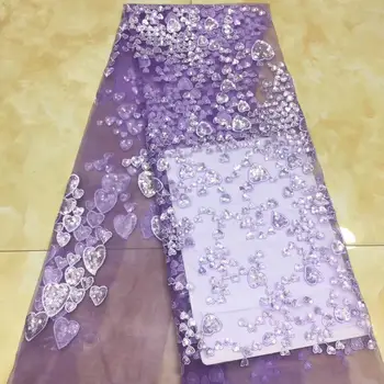 

(5yards/pc) lilac purple African French net lace fabric with excellent sequins embroidery for attractive party dress FXZ003