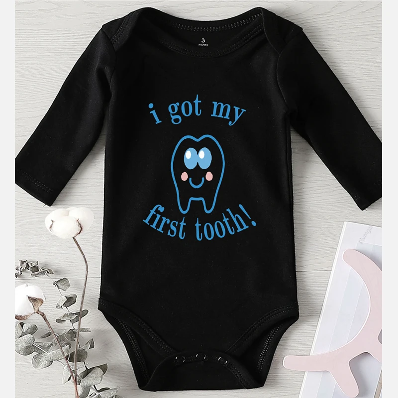 Bamboo fiber children's clothes Bodysuit for Newborns Toddler Jumpsuits Winter Long Sleeve Baby Onesies I Got My First Tooth Printed Girl Boy Infant Clothes Baby Bodysuits expensive Baby Rompers