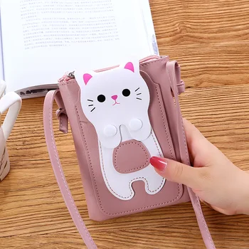 

Women Wallet 2020 Fashion Cute Cartoon Pattern Leather Stylish Phone Bag Shoulder Pocket Case Neck Strap Female Portable Pouch