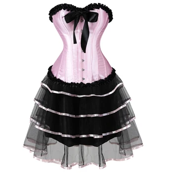 

Corset Dress Bustier with Lace Up Corsets Overbust Costumes Ladies Victorian Sexy Corset Skirt Top Pink Green Red corsage erotik