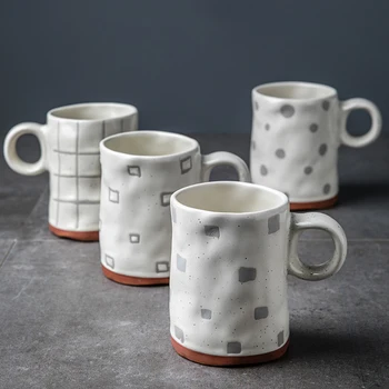 

Japanese Art Retro Ceramic White Lattice Coffee Mug Minimalist Home 375ml Breakfast Milk Cup Office Afternoon Tea Flower Tea Cup