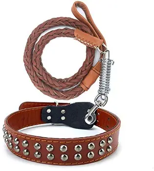 

Genuine Cowhide Leather Large Dog Leashes Rope Big Dog Weaving Hauling Rope Shock Resistant Spring Traction Belt For Walk Collar
