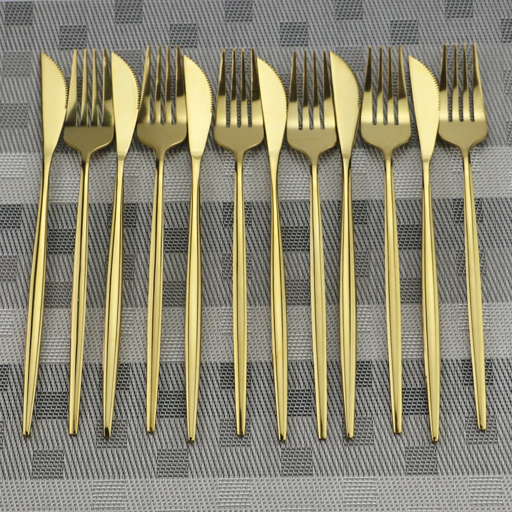 24pcs Gold Dinnerware Set 304 Stainless Steel Rainbow Cutlery Dinner Set Knife Fork Spoon Silverware Tableware Set With Gold Box