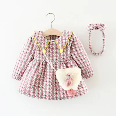 

One-Piece Ah Baby Girls One-piece Dress Plus Velvet 2-Piece Set Girls Small CHILDREN'S Autumn And Winter Korean-style 0-1-2-3- 4