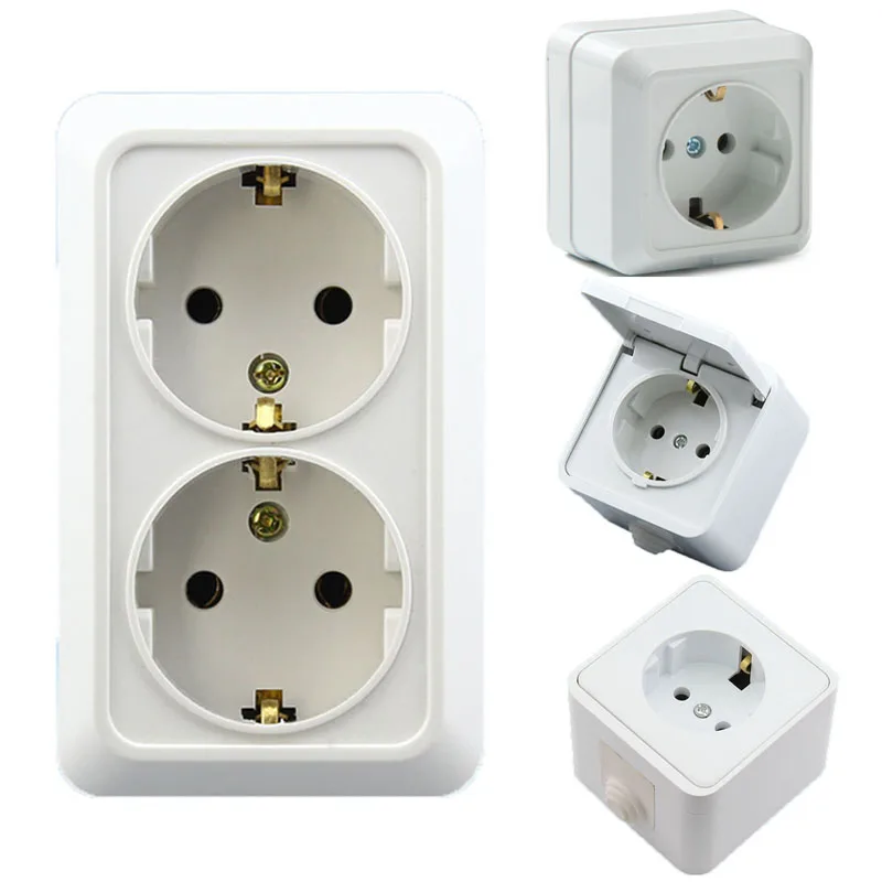 White Germany 10A 16A Waterproof Anti-UV Surface Mounted Power Outlet Russia Korea Kitchen Outdoor 2P+E EU Power Wall Socket