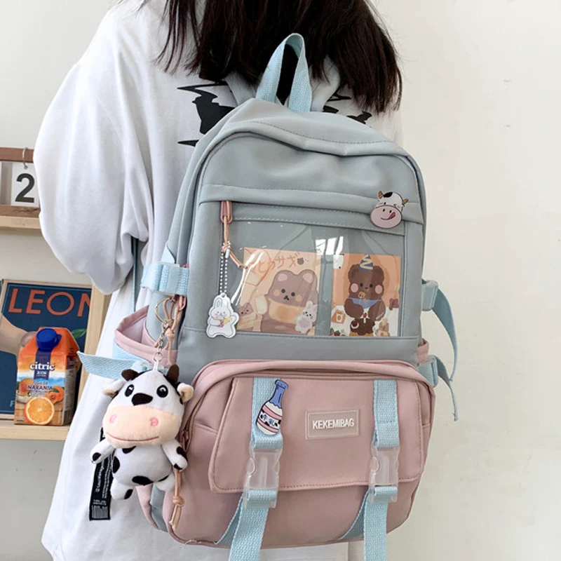 

New Waterproof Nylon Women Backpack Female Kawaii Travel Bag College Girls Men Multi-pocket Schoolbag Laptop Backpack Book Bags