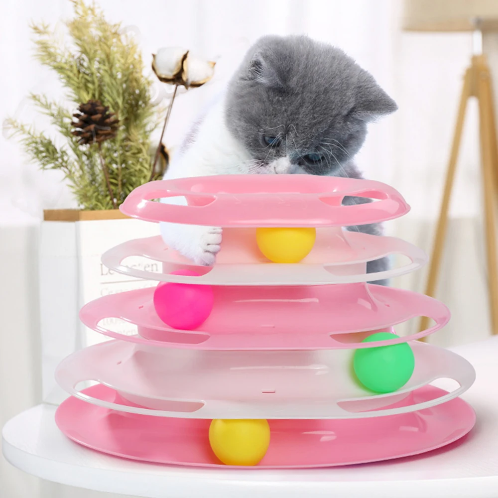 

Upgrade 3 Levels Pet Cat Toy Tower Tracks Disc Interactive Cat Toys Ball Training Amusement Plate Cat Tracks Toy For Cats Kitten