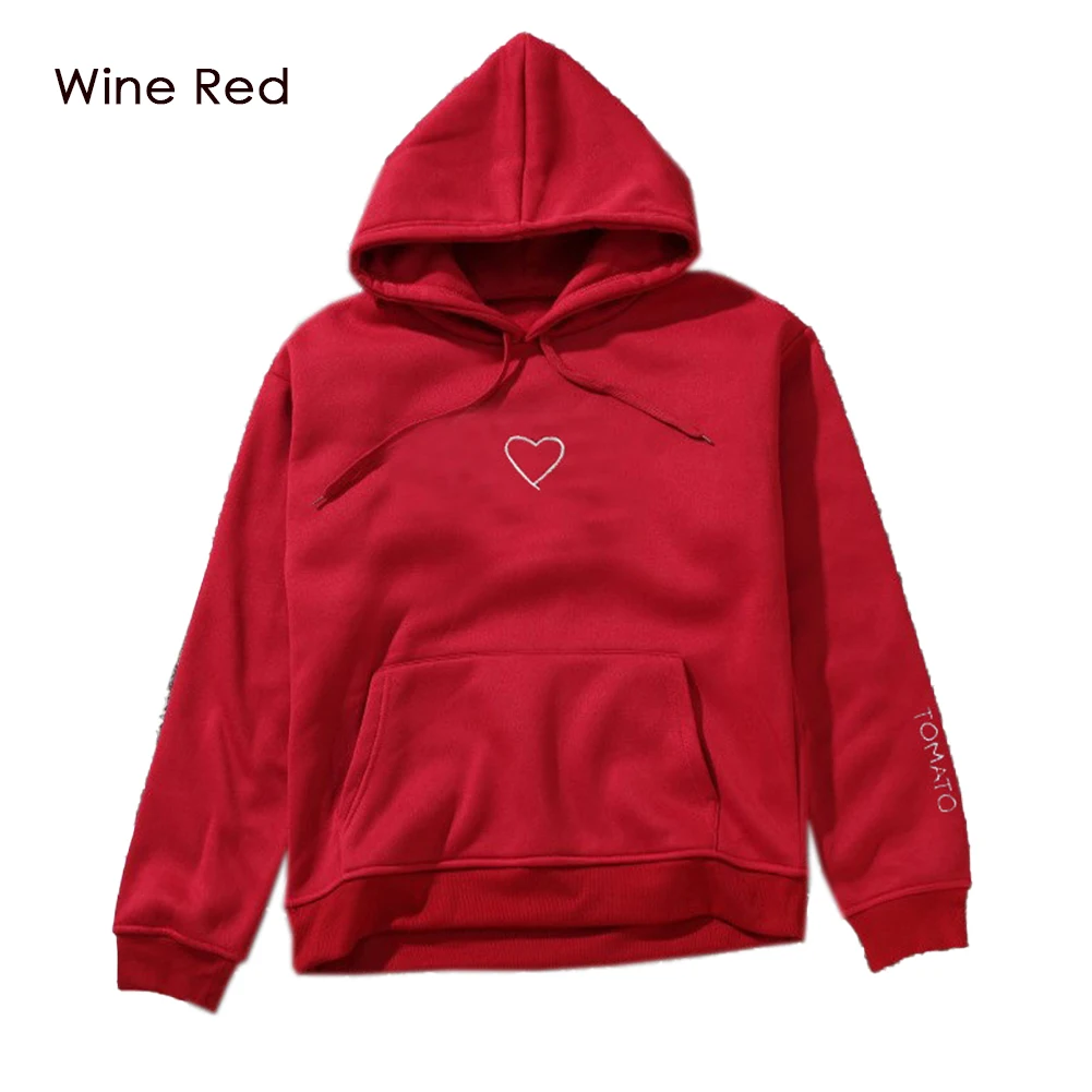 Wine Red Новое Осеннее поступление, женские свитшоты, Женская толстовка с вышитыми буквами и сердцем, модная повседневная толстовка с капюшоном, толстовка с длинным рукавом - Цвет: Wine Red