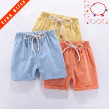 Шорты для мальчиков; Детские шорты; яркие цвета; детские летние пляжные свободные шорты для девочек; повседневные брюки из хлопка и льна; удобные; для детей 2-10 лет; Лидер продаж
