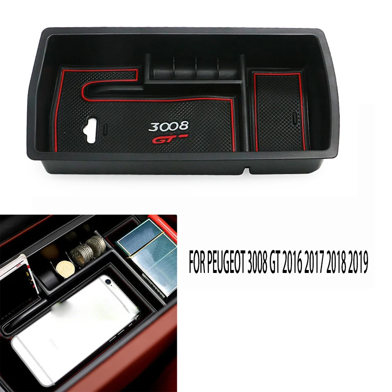 

Car Interior Armrest Storage Box Glove Box Tray Central Storage Box Compartment FOR PEUGEOT 3008 GT 2016 2017 2018 2019