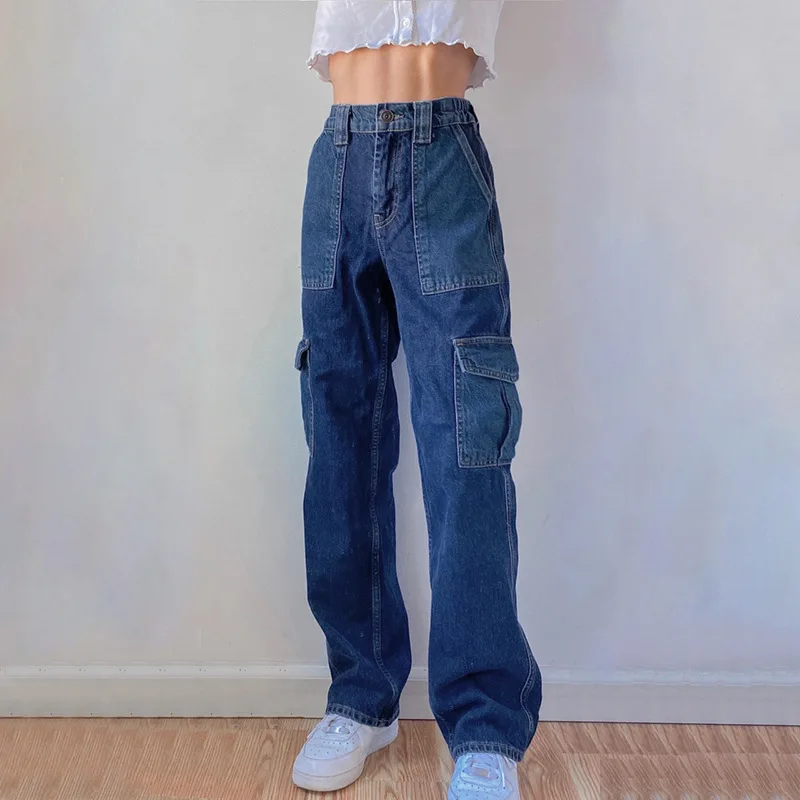 Wanita Lurus Kargo Celana Jeans Multi 