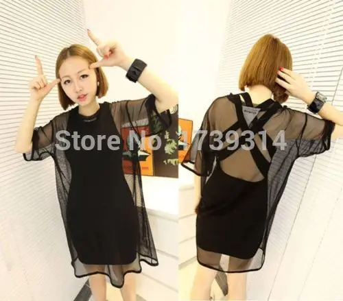 

Sexy women Black See Through Mesh Nets t shirts Short Sleeve Oversize summer T-Shirt Cover Tops